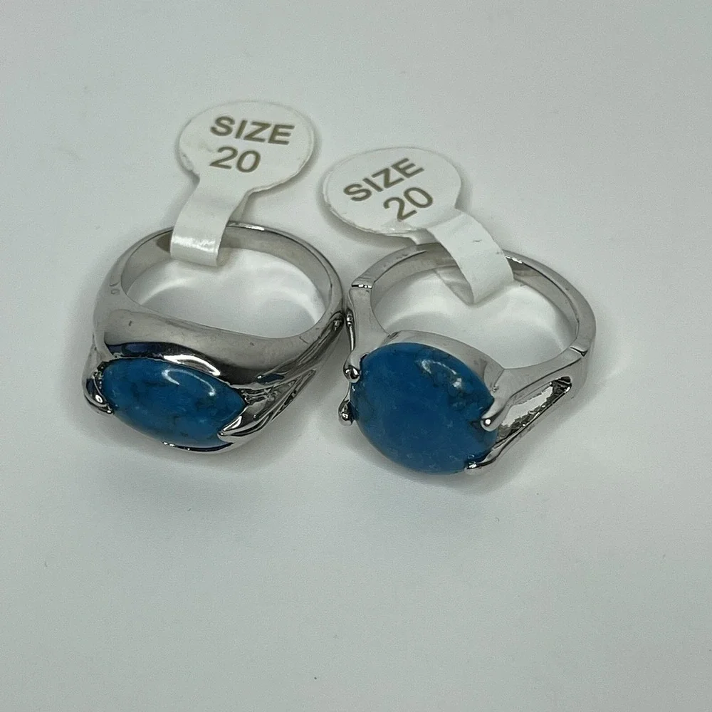 Size 20 Cocktail Ring Silver Tone Turquoise Teal Colored‎ Faux Stone Boho